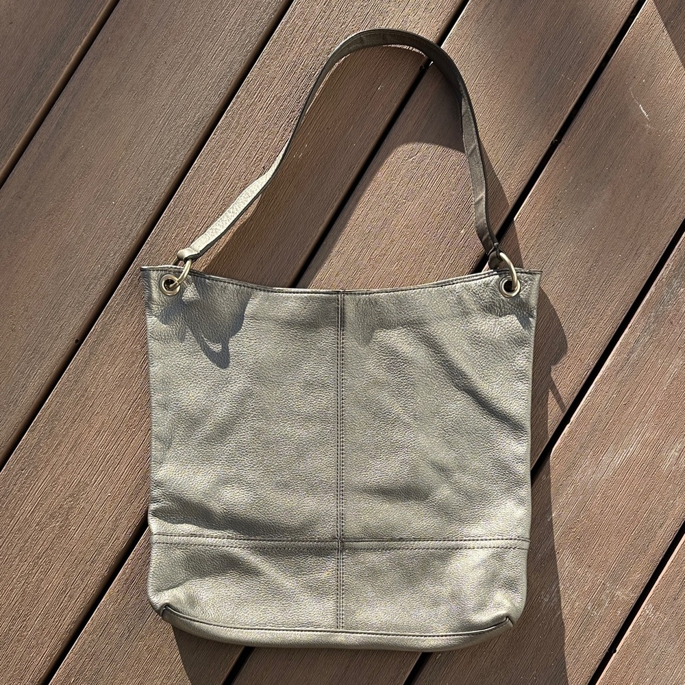 Banana Republic Metallic Silver Leather Shoulder Bag